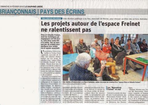 Espace Freinet Vallouise : article du Dauphiné Libéré du 24 février 2019